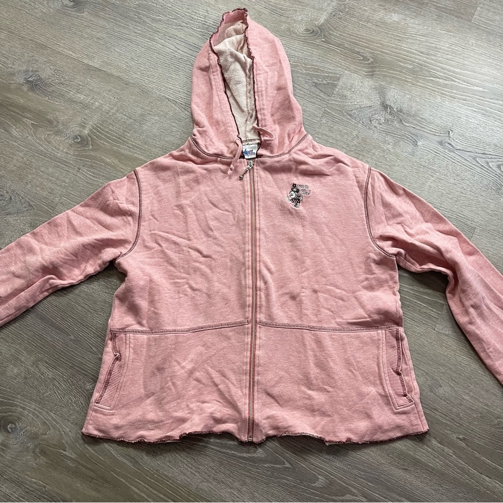 𝅺Disneyland Resort Minnie Mouse soft pink zip hoodie jacket Large Coat Sweat
